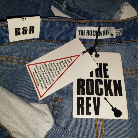The Rockn Rev Jeans Women's Size 8 Step Hem Straight Leg Distressed Jeans NWT - Picture 3 of 15